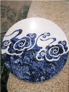 Round Inlay Azul Bahia Blue Granite Floor Medallion Waterjet
