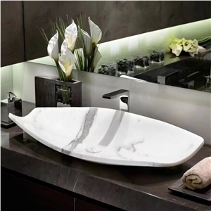 Solid Calacatta Marble Pedestal Bathroom Square Wash Basin