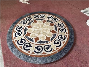 Waterjet Flower Pattern Granite Azul Bahia Floor Medallions