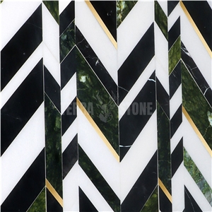 Amari Verde Green Jade Marble And Brass Chevron Mosaic Tile