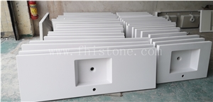 Glossy White Single Sink Vanity Acrylic Top Solid Stone