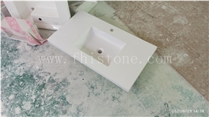 Glossy White Single Sink Vanity Acrylic Top Solid Stone