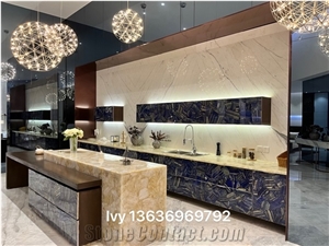 Beige Semiprecious Crystal Agate Kitchen Countertop