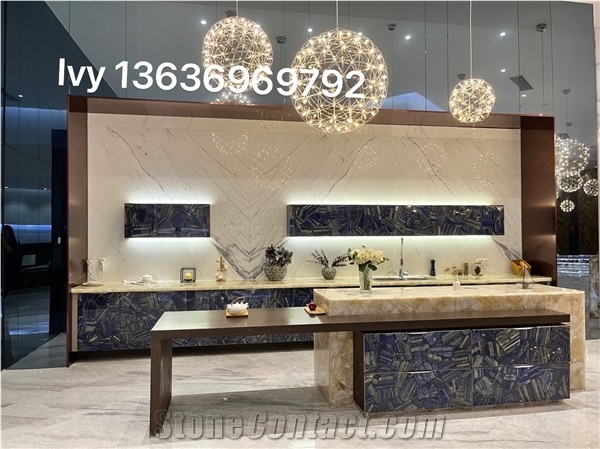 Beige Semiprecious Crystal Agate Kitchen Countertop