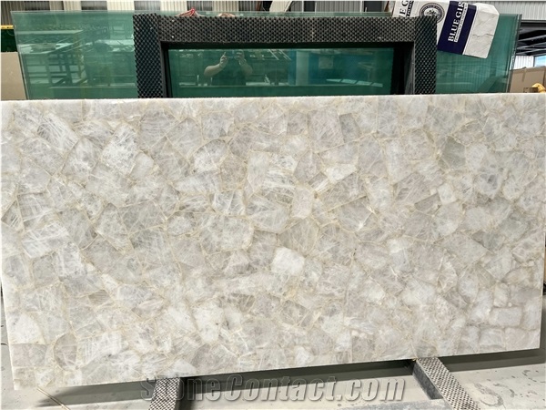 Beige Semiprecious Crystal Agate Kitchen Countertop