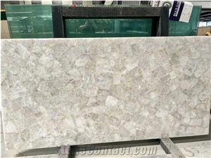 Beige Semiprecious Crystal Agate Kitchen Countertop