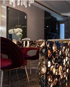 Black Agate With Gold Semiprecious Stone Lite Dining Table