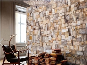 Petrified Wood Beige Semiprecious Stone Wall Panel