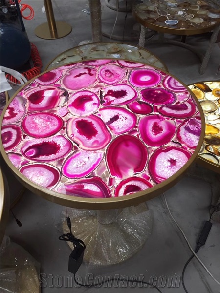 Pink Agate Semi-Precious Stone Slabs-China