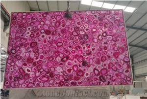 Pink Agate Semiprecious Stone Slab With Light