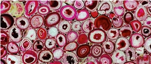 Pink Agate Semiprecious Stone Slab With Light