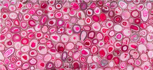 Pink Agate Semiprecious Stone Slab With Light