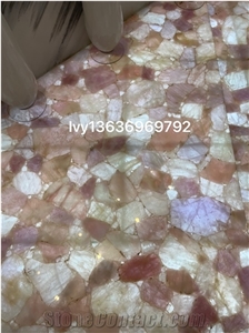 Pink Crystal Quartz Semiprecious Stone Bathroom Counter Unit