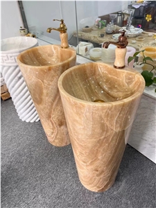 Yellow Onyx Pedestal Sinks