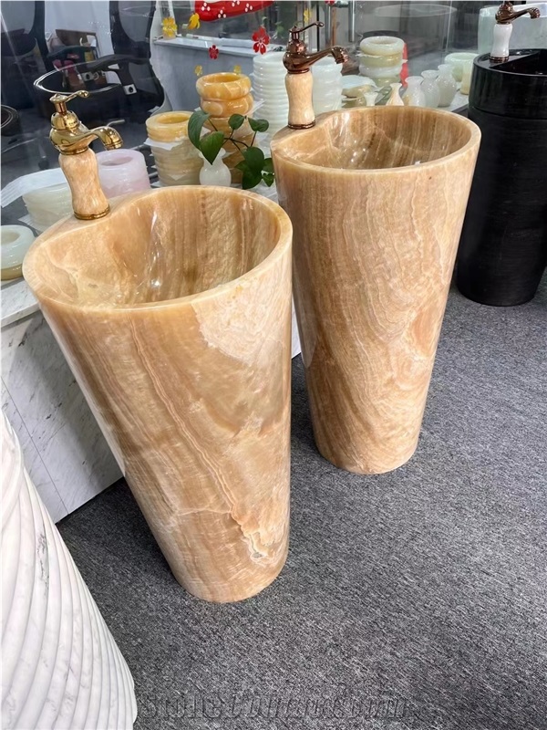 Yellow Onyx Pedestal Sinks