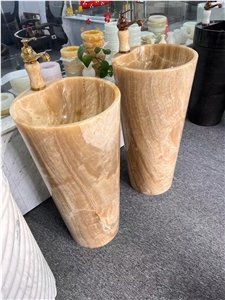 Yellow Onyx Pedestal Sinks