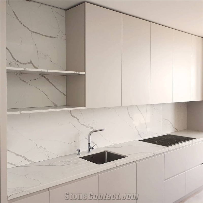 Crystal Calacatta Silva Quartz Kitchen Countertops