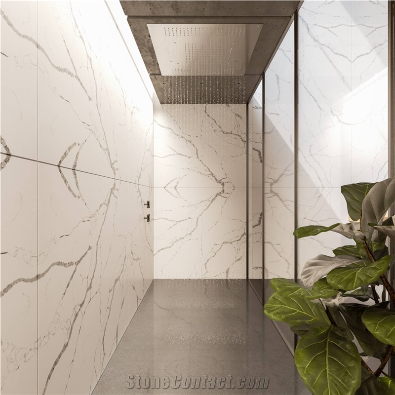 Crystal Calacatta Silva Quartz Slabs, Wall Panels, Tiles