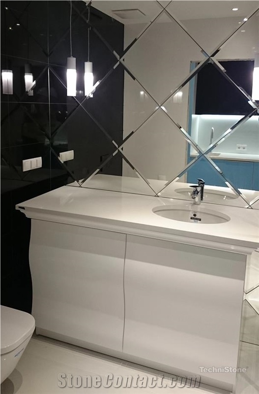 Crystal Polar White Quartz Bathroom Vanity Top