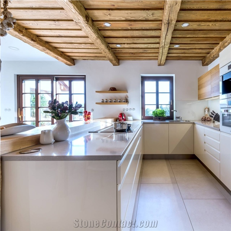 Noble Ivory White Quartz Residential Kitchen Countertop