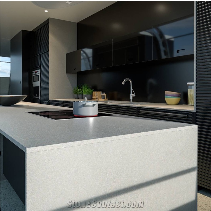 Noble Pro Frost Quartz Perimeter Countertops, Island Tops