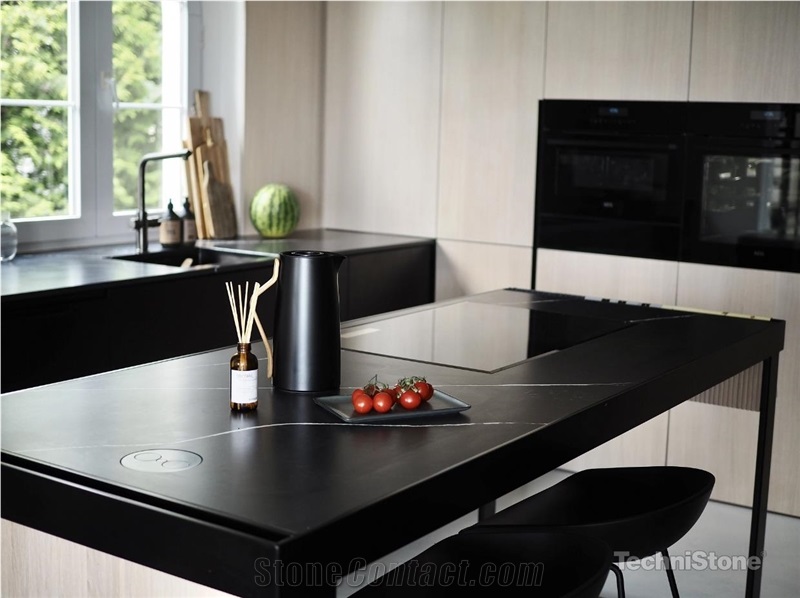 Poetic Black Quartz Kitchen Countertops