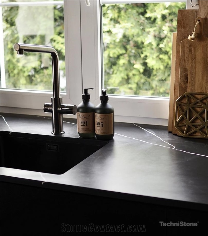 Poetic Black Quartz Kitchen Countertops
