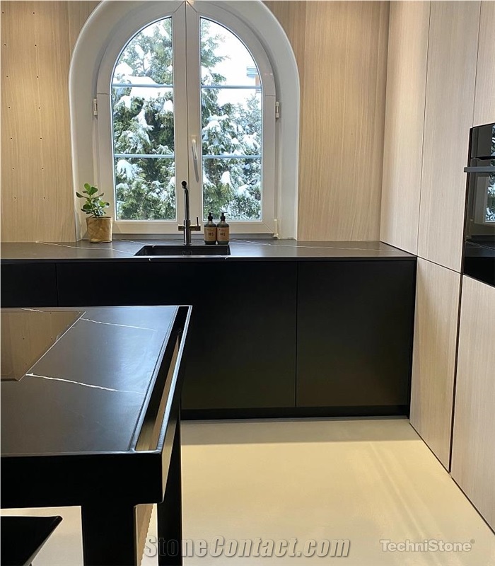 Poetic Black Quartz Kitchen Countertops