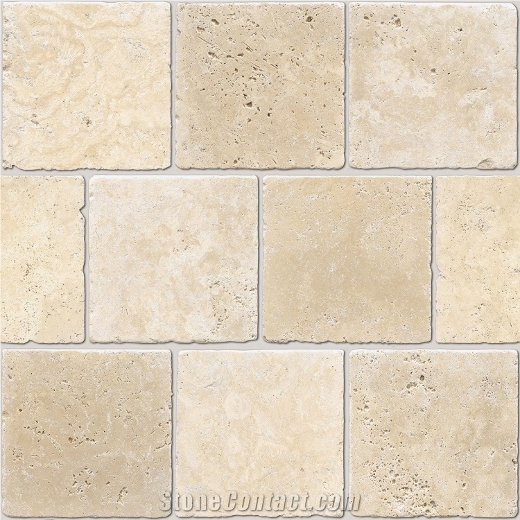 Ivory Light Travertine Tumbled 20X20x1 Cm
