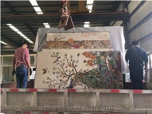 Peacock Design Natural Stone Peacock Waterjet Artwork