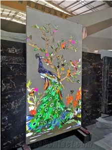 Peacock Design Natural Stone Peacock Waterjet Artwork