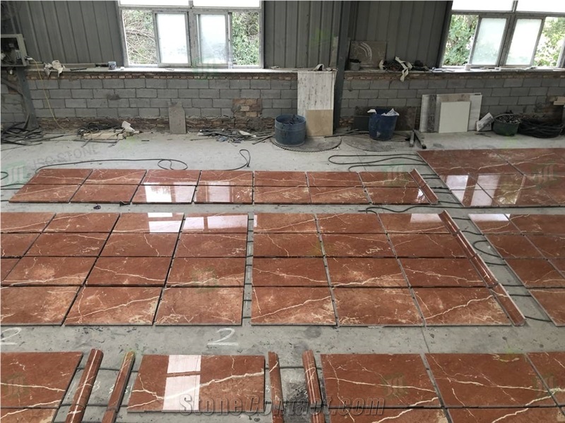 Polished Natural Rose Alicante Red Marble Flooring Tiles