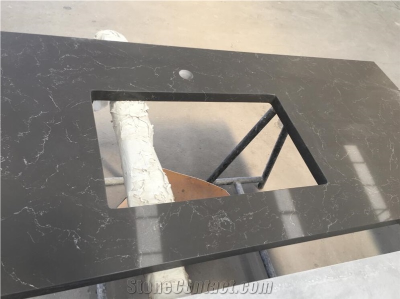 Artificial Quartz Carrara Black Double Sink Vanity Tops
