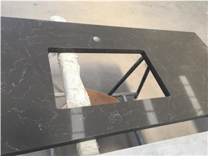Artificial Quartz Carrara Black Double Sink Vanity Tops
