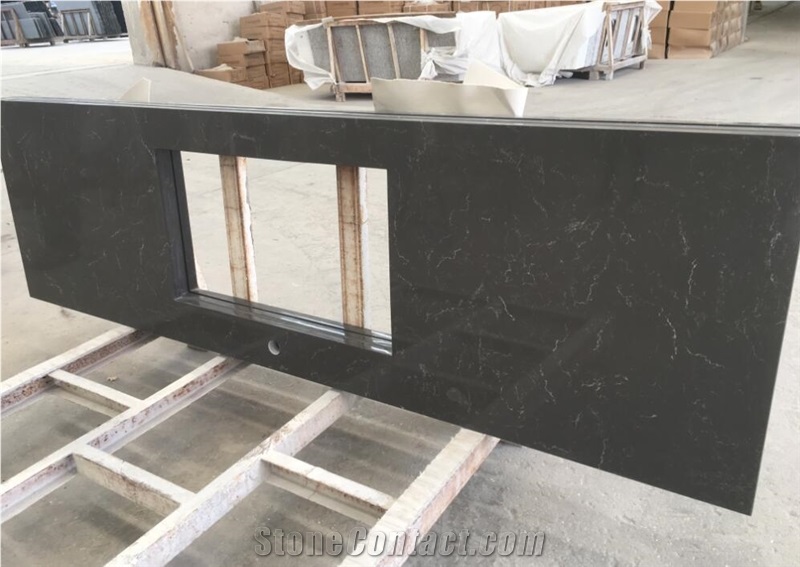Artificial Quartz Carrara Black Double Sink Vanity Tops