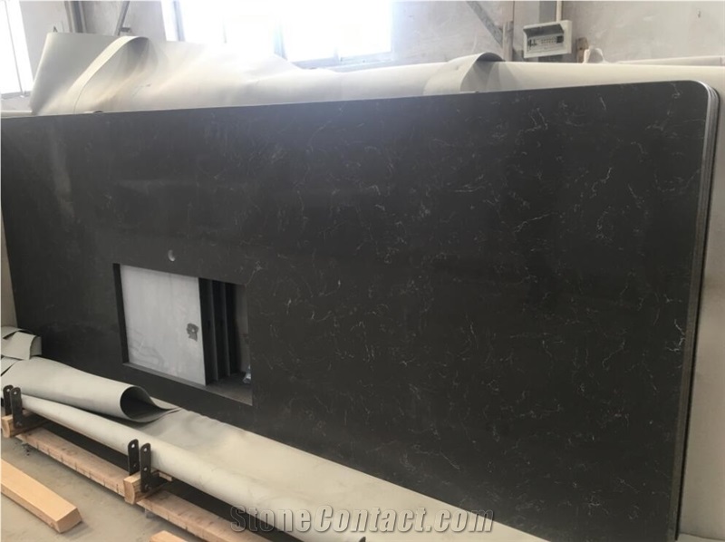 Artificial Quartz Carrara Black Double Sink Vanity Tops
