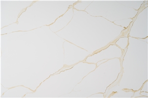 Beautiful Calacatta Golden Color Quartz Slab On Stock