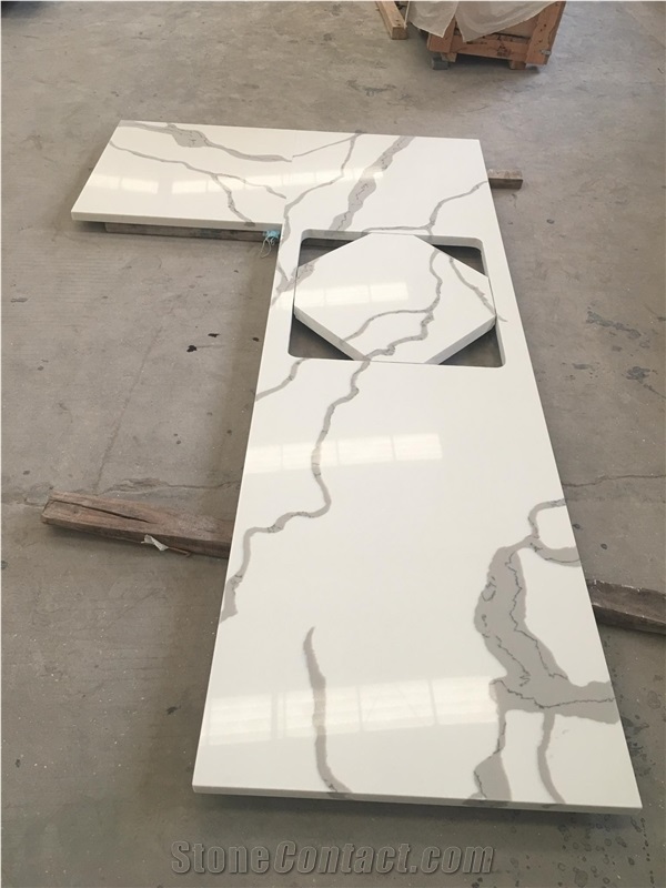 Calacatta White Quartz Abovemount L Kitchen Tops For Project