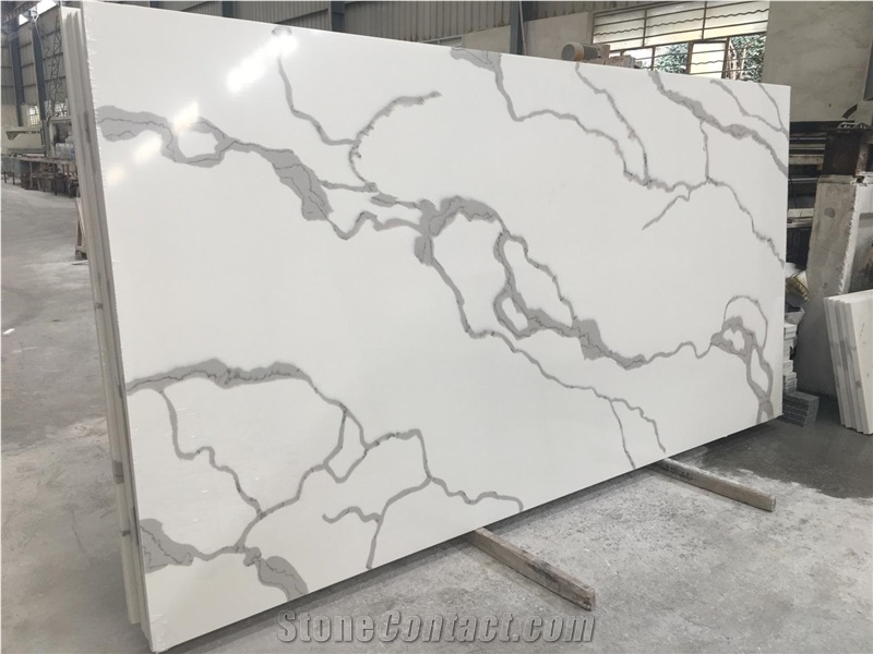 Calacatta White Quartz Abovemount L Kitchen Tops For Project