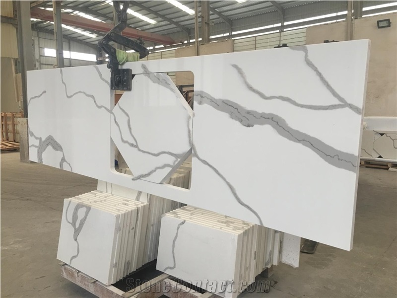 Calacatta White Quartz Abovemount L Kitchen Tops For Project