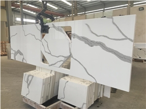 Calacatta White Quartz Abovemount L Kitchen Tops For Project