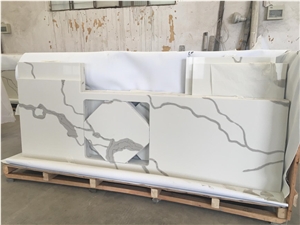 Calacatta White Quartz Abovemount L Kitchen Tops For Project