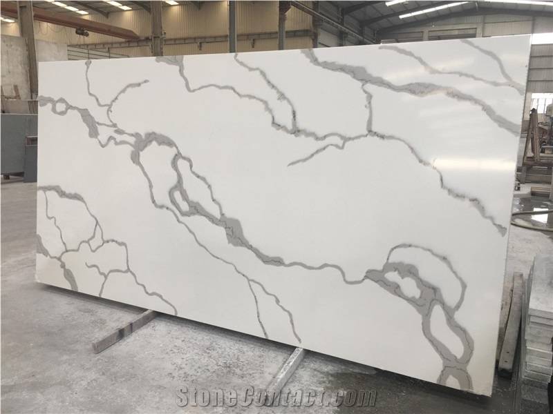 Calacatta White Quartz Abovemount L Kitchen Tops For Project