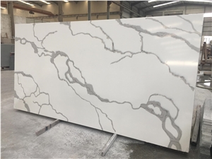 Calacatta White Quartz Abovemount L Kitchen Tops For Project