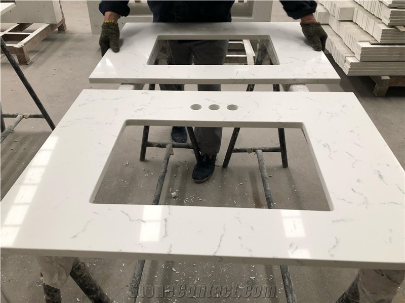 Carrara Quartz Stone Undermount Square Sink Bath Tops