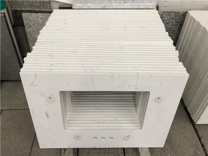 Carrara Quartz Stone Undermount Square Sink Bath Tops