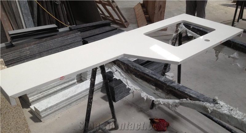 Hotel Project Bowed Shape Pure White Quartz Vanity Tops