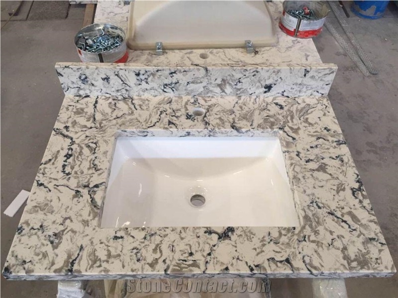 Hotel Project Prefab Multicolor Quartz Vanity Tops