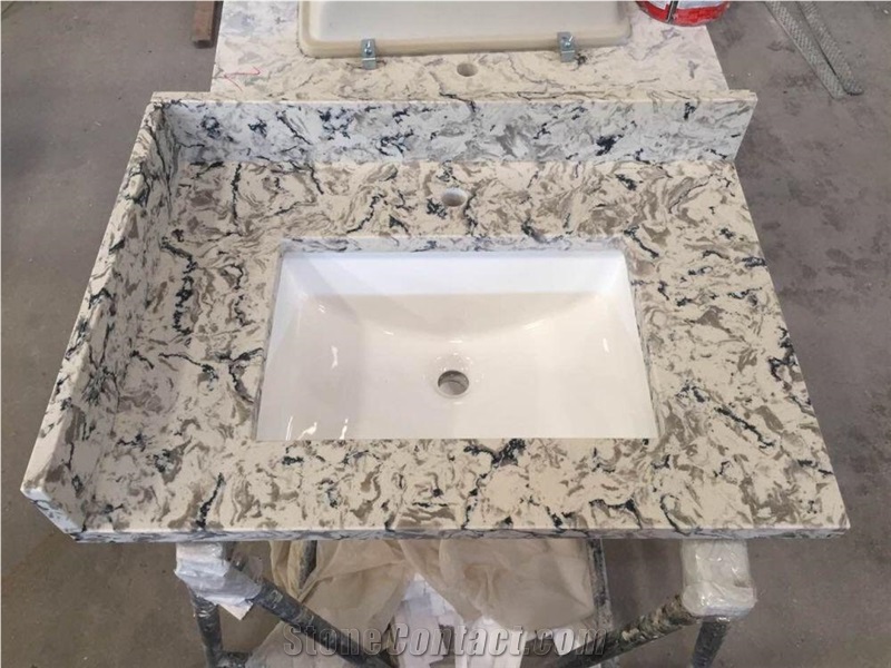Hotel Project Prefab Multicolor Quartz Vanity Tops