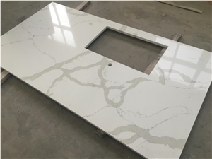 Popular Calacatta White Quartz Kitchen Peninsula Countertop